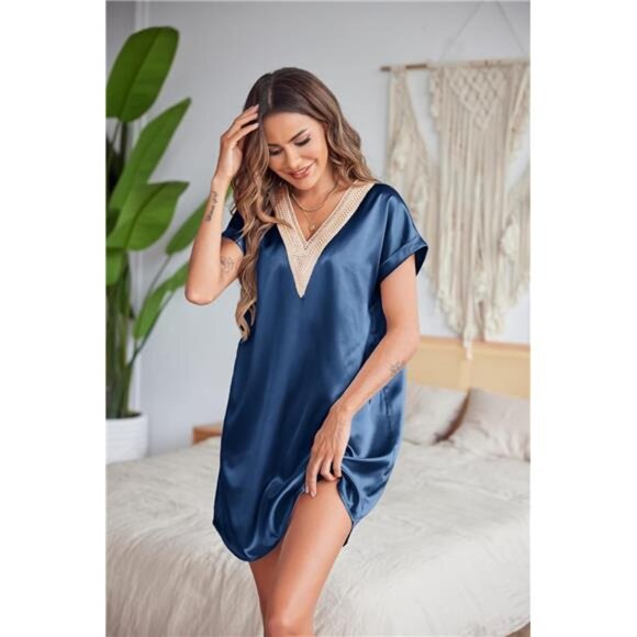 Short sleeve satin nightgown hotsell